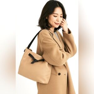Pelle Morbida Marina Shoulder Bag Tan Black Knot Belt Leather Japanese 10x12